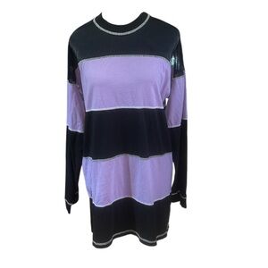 The Ragged Priest Purple and Black Striped Mesh Long Sleeve Tunic Dress